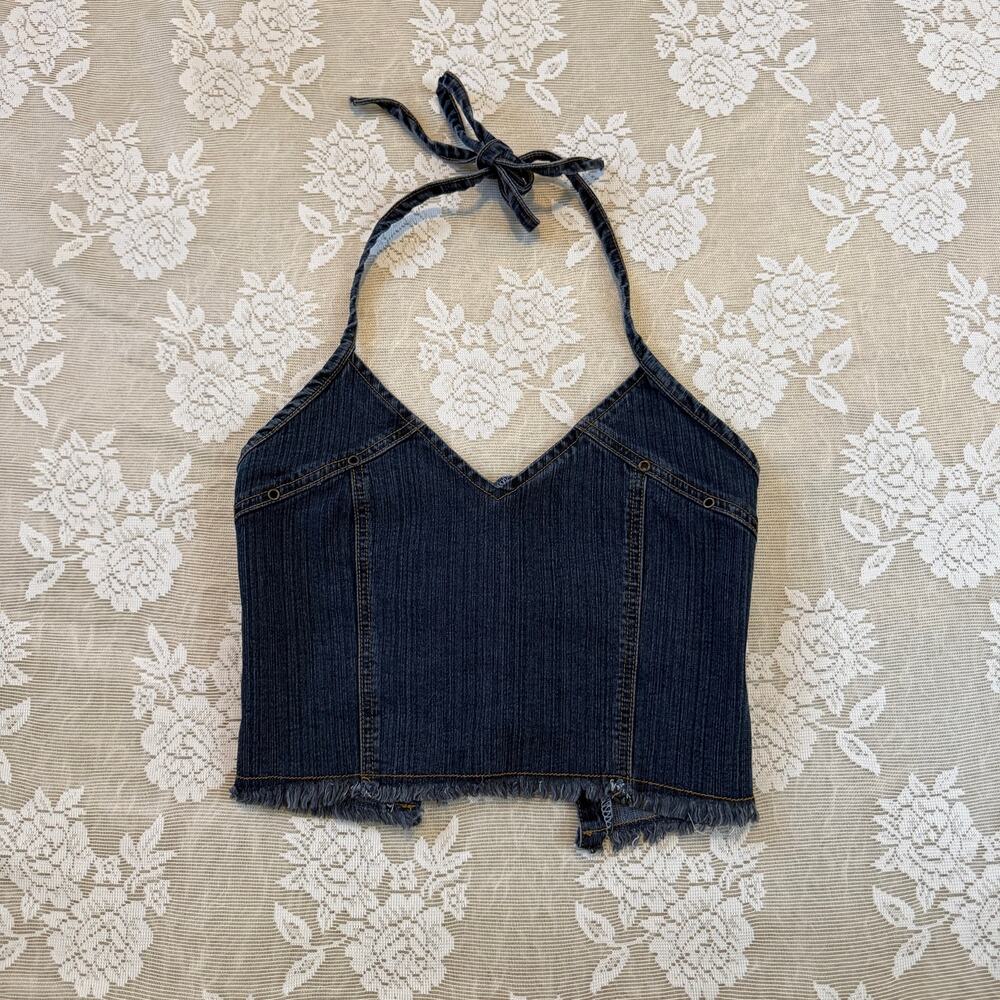 Vintage Y2K Denim Halter Corset Top Size 36